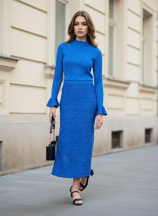 Women Fit and Flared Textured Crew Neck Half Sleeves Regular Top